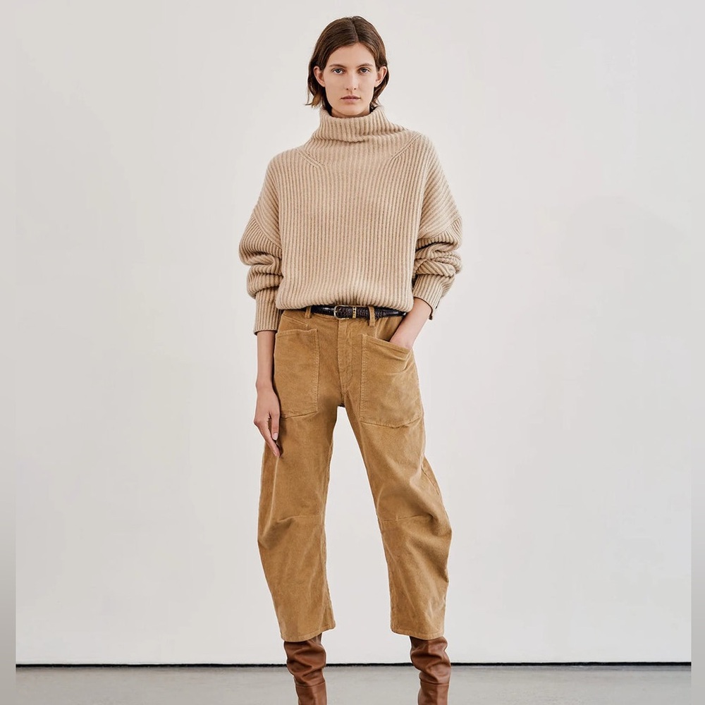 Nili Lotan Shon Corduroy Pant caramel 6 Cord Barrel Bow Leg - Picture 1 of 7